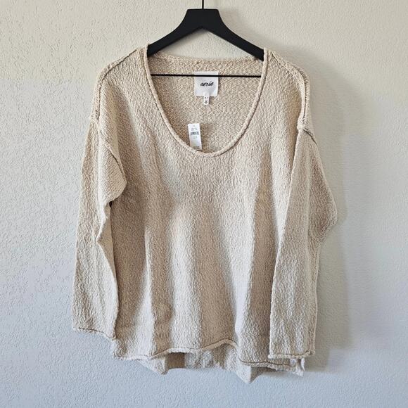 NWT Aerie Oatmilk Scoop Neck Sweater - Picture 1 of 5